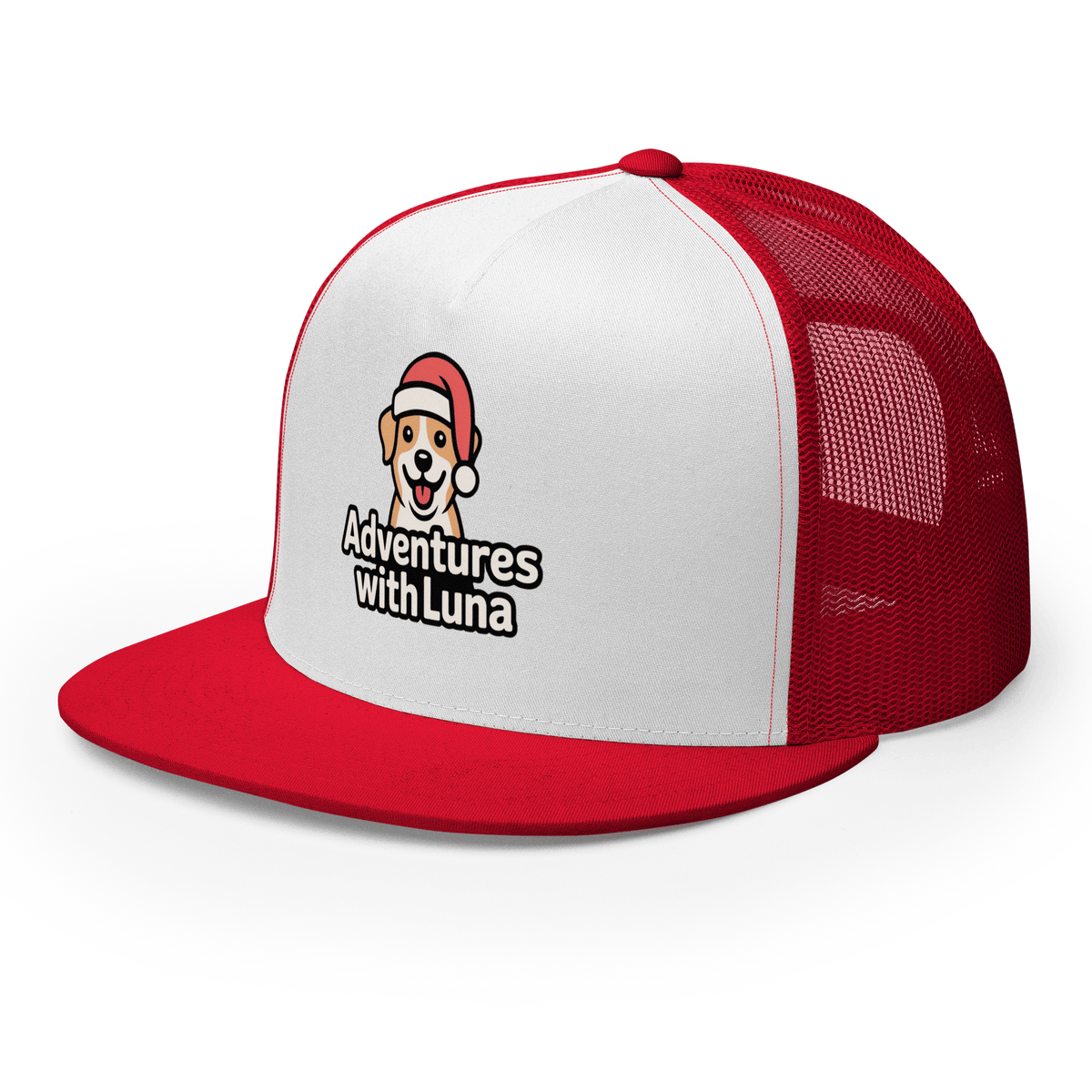 Santa Hat Puppy Luna Trucker Cap - Adventures With Luna