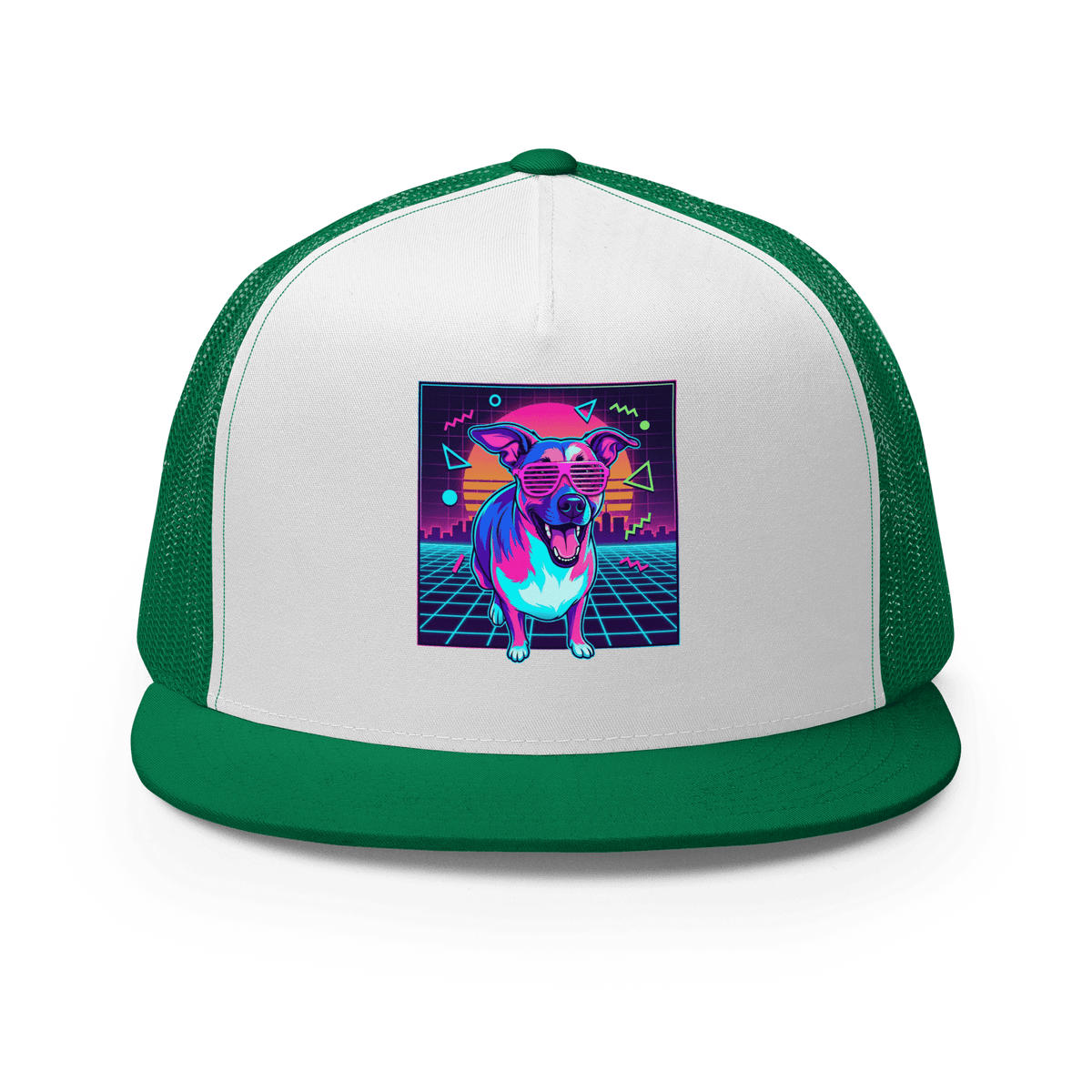 Synth Wave Retro 80s Dog Trucker Cap - Adventures With Luna