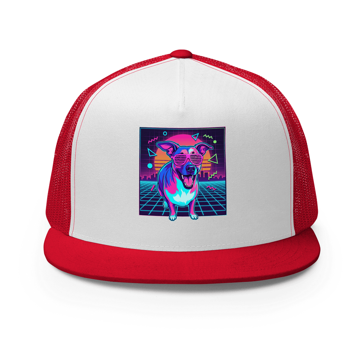 Synth Wave Retro 80s Dog Trucker Cap - Adventures With Luna