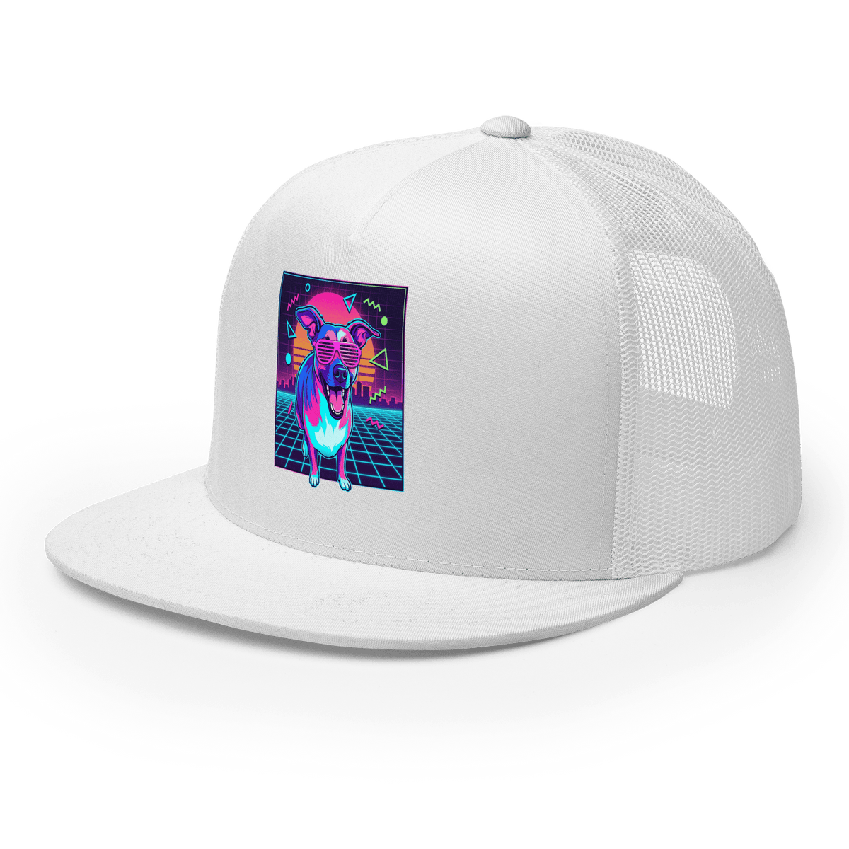 Synth Wave Retro 80s Dog Trucker Cap - Adventures With Luna