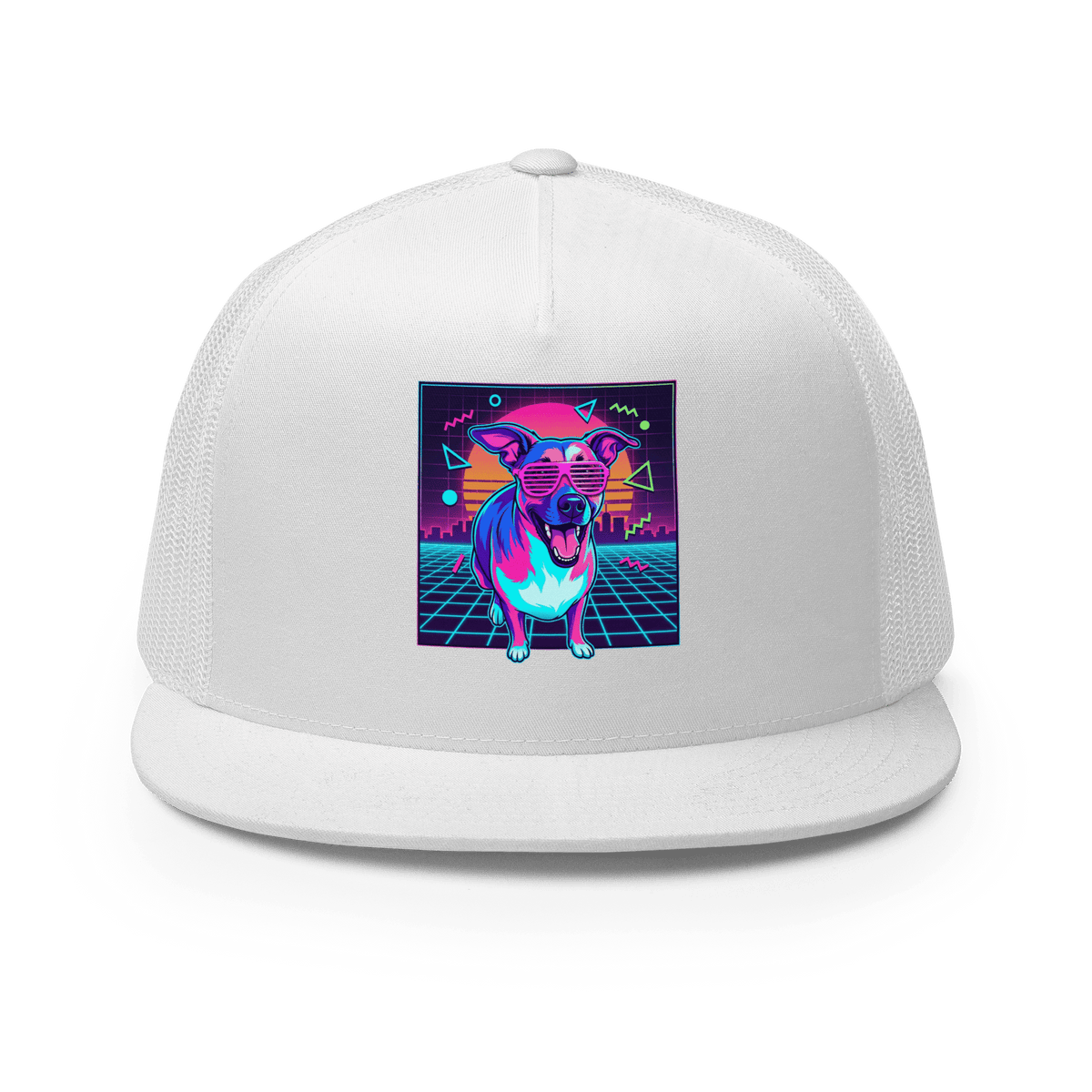 Synth Wave Retro 80s Dog Trucker Cap - Adventures With Luna
