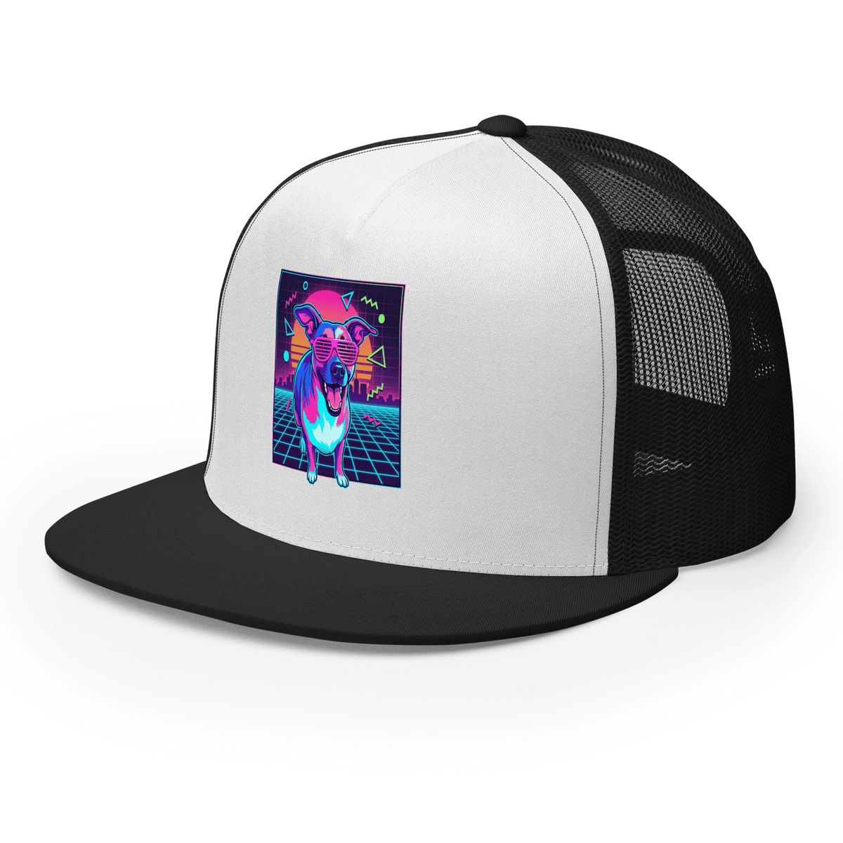 Synth Wave Retro 80s Dog Trucker Cap - Adventures With Luna