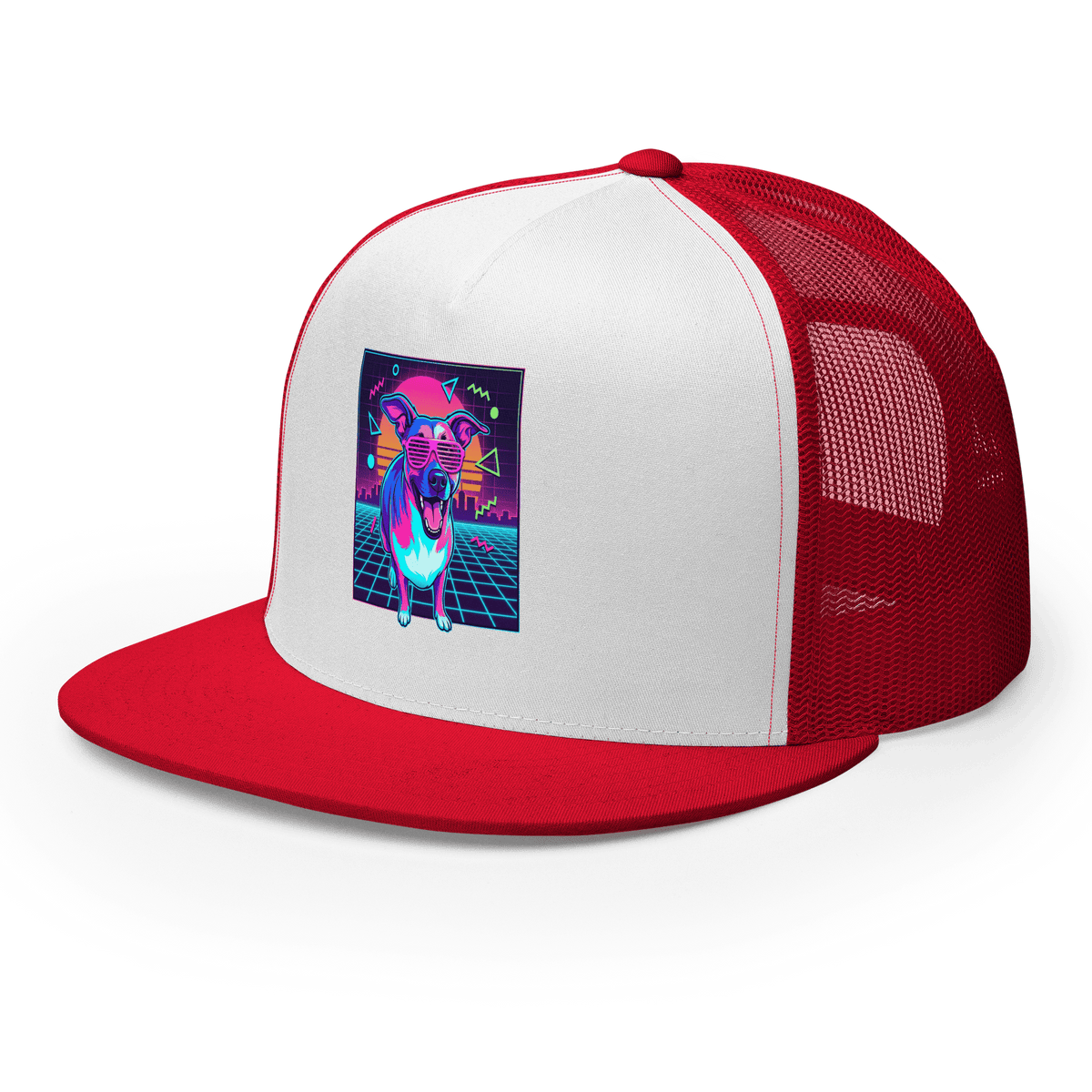 Synth Wave Retro 80s Dog Trucker Cap - Adventures With Luna