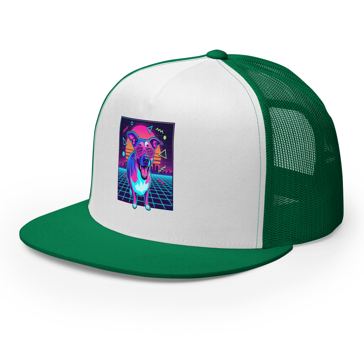 Synth Wave Retro 80s Dog Trucker Cap - Adventures With Luna