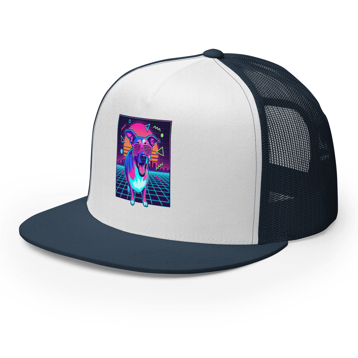 Synth Wave Retro 80s Dog Trucker Cap - Adventures With Luna