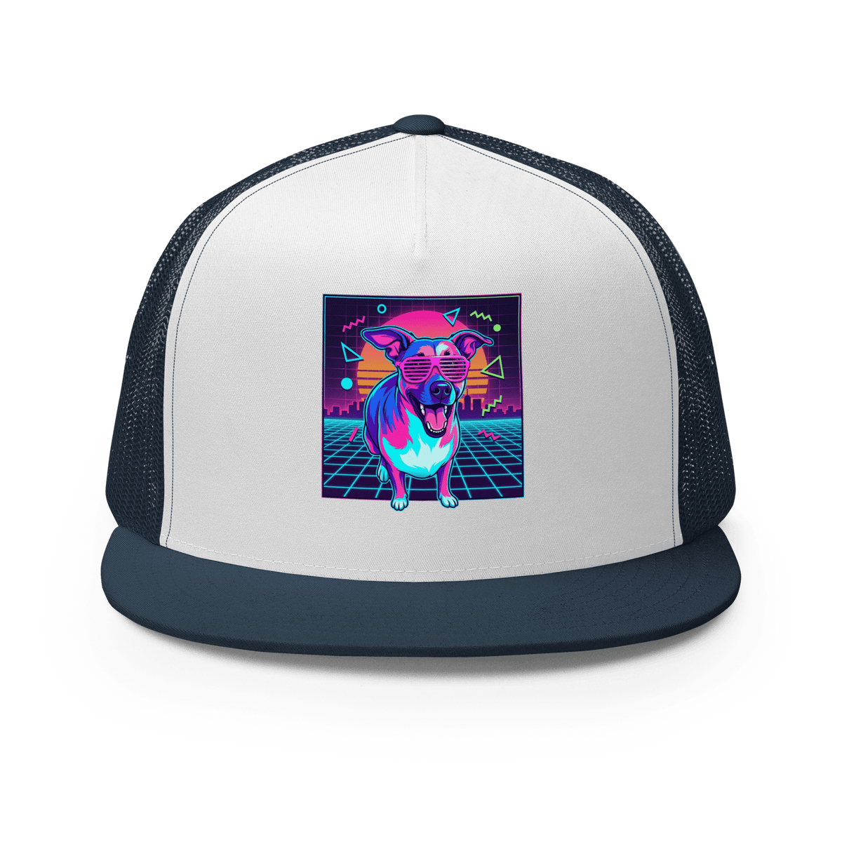 Synth Wave Retro 80s Dog Trucker Cap - Adventures With Luna