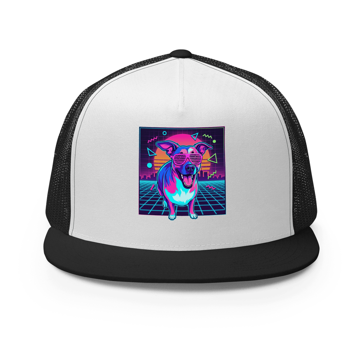 Synth Wave Retro 80s Dog Trucker Cap - Adventures With Luna