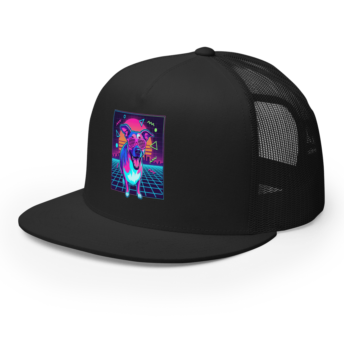 Synth Wave Retro 80s Dog Trucker Cap - Adventures With Luna