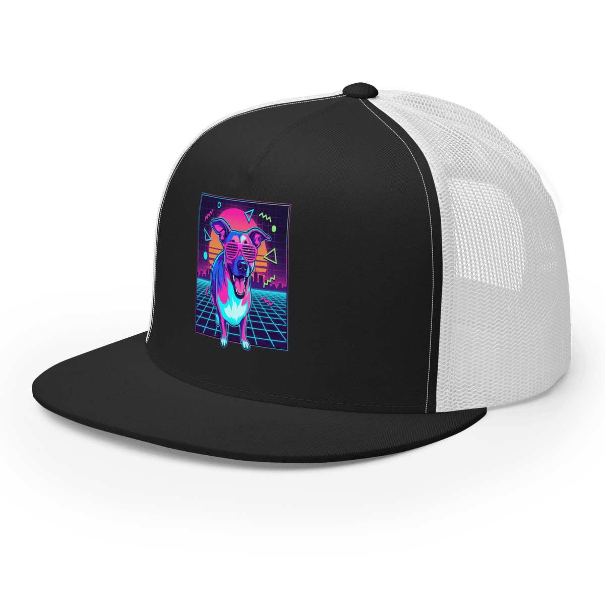 Synth Wave Retro 80s Dog Trucker Cap - Adventures With Luna