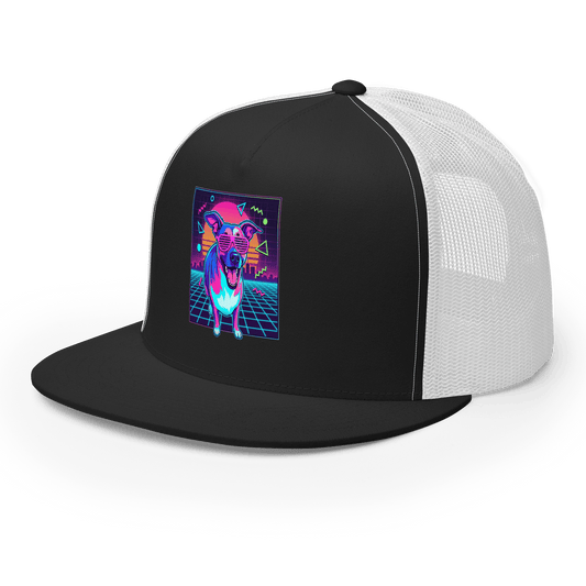 Synth Wave Retro 80s Dog Trucker Cap - Adventures With Luna