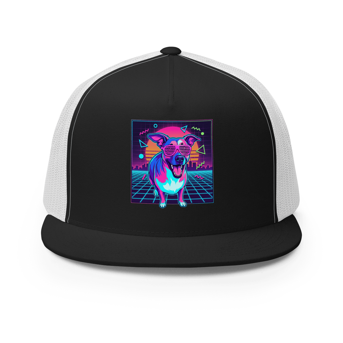 Synth Wave Retro 80s Dog Trucker Cap - Adventures With Luna
