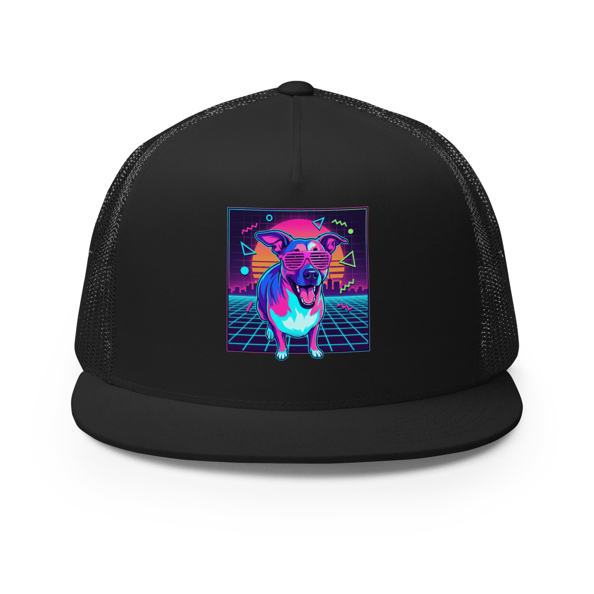 Synth Wave Retro 80s Dog Trucker Cap - Adventures With Luna